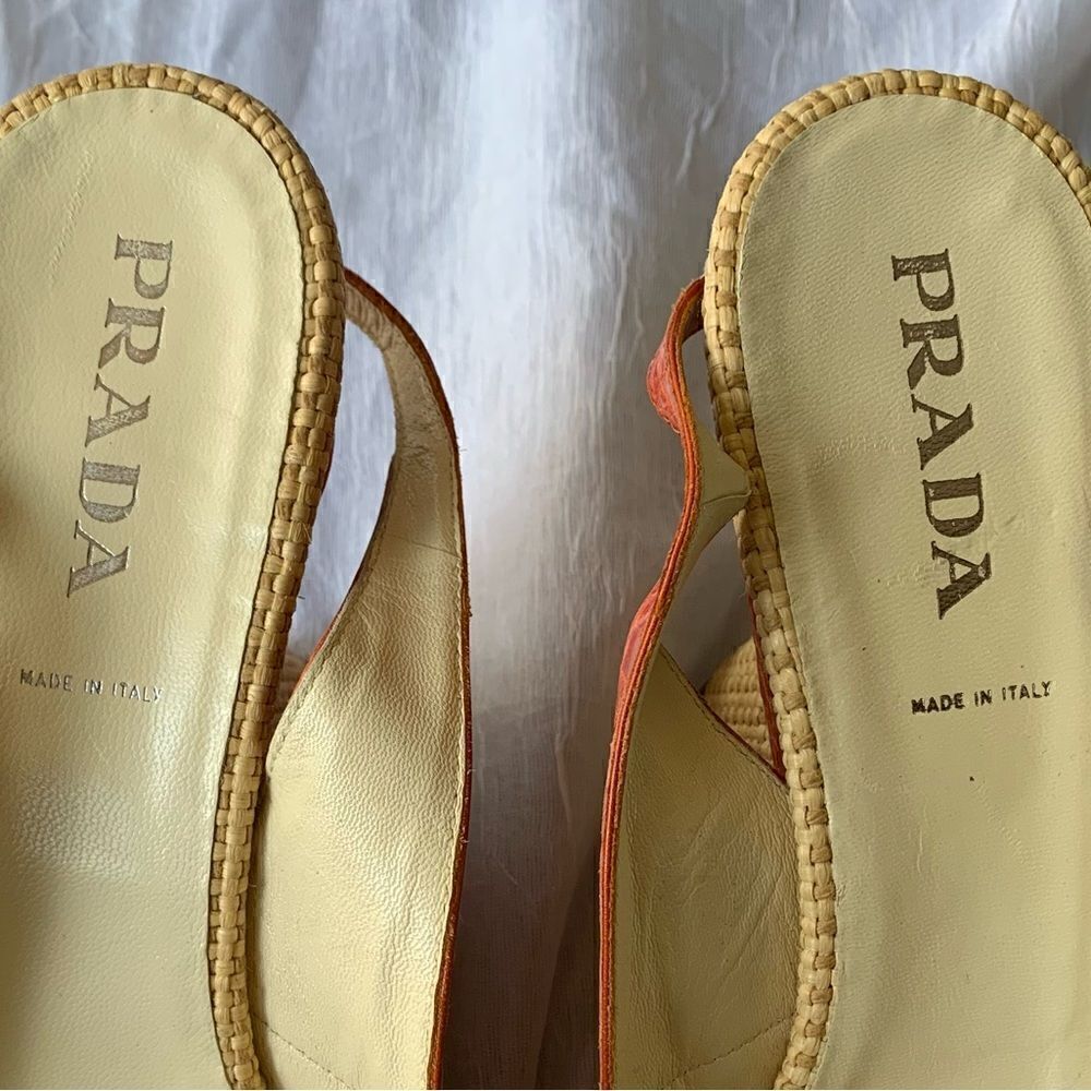 PRADA Slingback Rattan Leather Wedge Open Toe colorful Sandals Shoes sz 8.5-9 - Picture 3 of 10